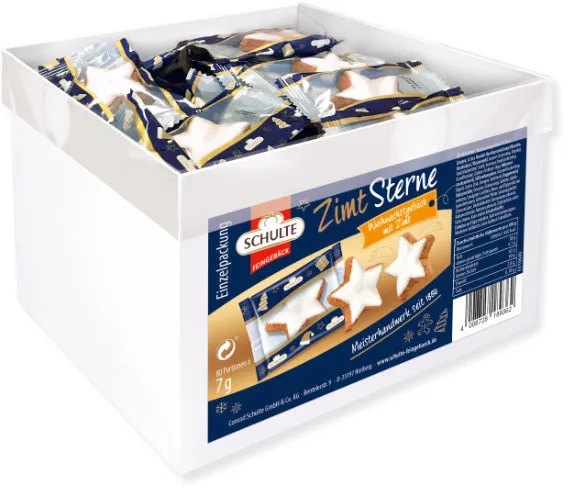 Schulte Zimtsterne 80er Box mit einzeln verpacktem Weihnachtsgebäck für Gastronomie und Catering