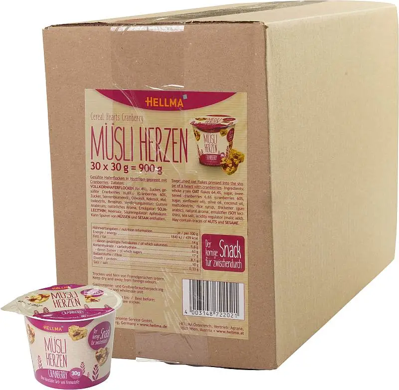 HELLMA Müsliherzen Cranberry 30 x 30g | CaterPoint.de