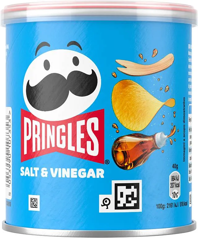 Pringles Salt & Vinegar 40g Dose mit blauem Design, Teil des 12er-Packs