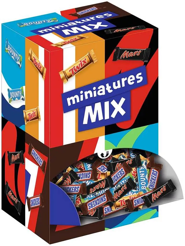 Mars Miniatures Mix 3kg Thekendisplay mit Snickers, Twix, Bounty und Mars Mini-Schokoriegeln bei CaterPoint.de