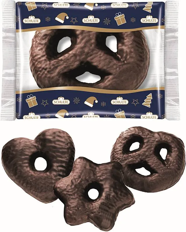 Schulte Herzen-Sterne-Brezel Lebkuchen mit Schokoladenglasur in Weihnachtsverpackung