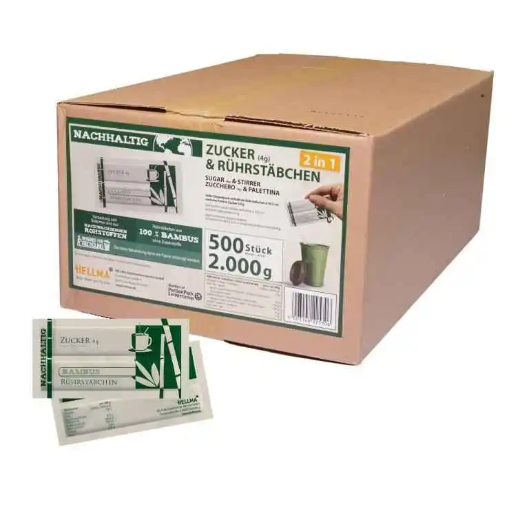 Hellma 2in1 Zucker & Rührstäbchen 500er nachhaltig | CaterPoint.de